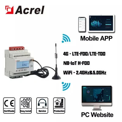 Adw300 Adw210 Adl400 Adl200 Medidor de energia elétrica inteligente trifásico e monofásico Medidor de energia com certificado MID WiFi opcional 4G Lora Lorawan para Iot EMS