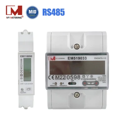 Medidor inteligente bidirecional de energia solar de fase Modbus RS485 1/3 para pilha de carregamento EV